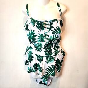 New Tropical Two Piece Swimsuit Tankini‎ Tank Top Green White 042 Plus Size 3X